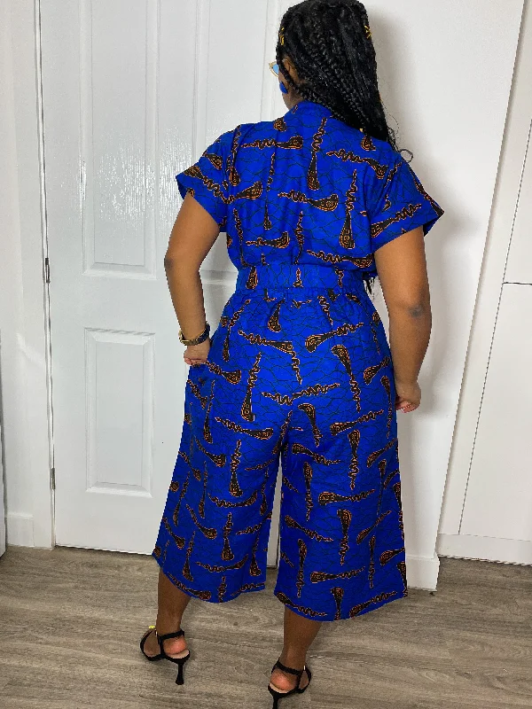 Kailey Ankara Culotte Jumpsuit | Blue African Print