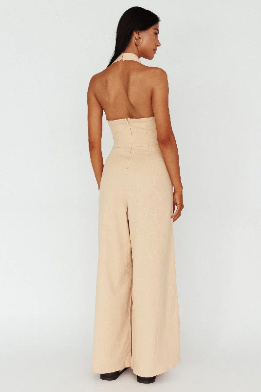 Hilaria Halterneck Jumpsuit Beige