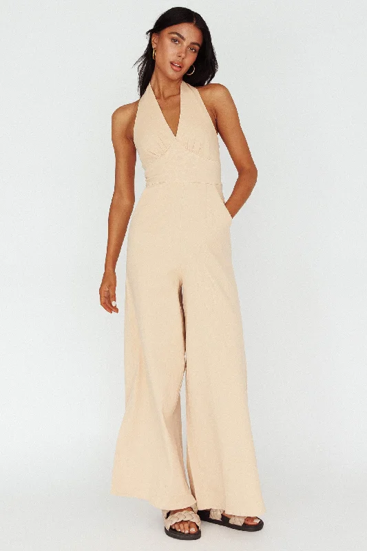 Hilaria Halterneck Jumpsuit Beige