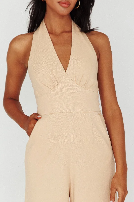 Hilaria Halterneck Jumpsuit Beige