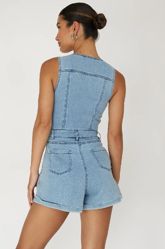 Jazelle Button Front Romper Denim