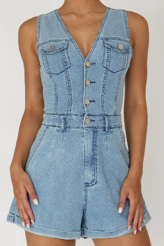 Jazelle Button Front Romper Denim