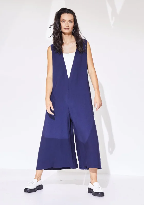 Naya Contrast Inset Wide Leg Jumpsuit, Navy & White