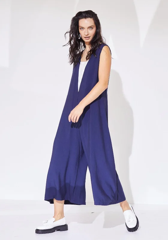 Naya Contrast Inset Wide Leg Jumpsuit, Navy & White