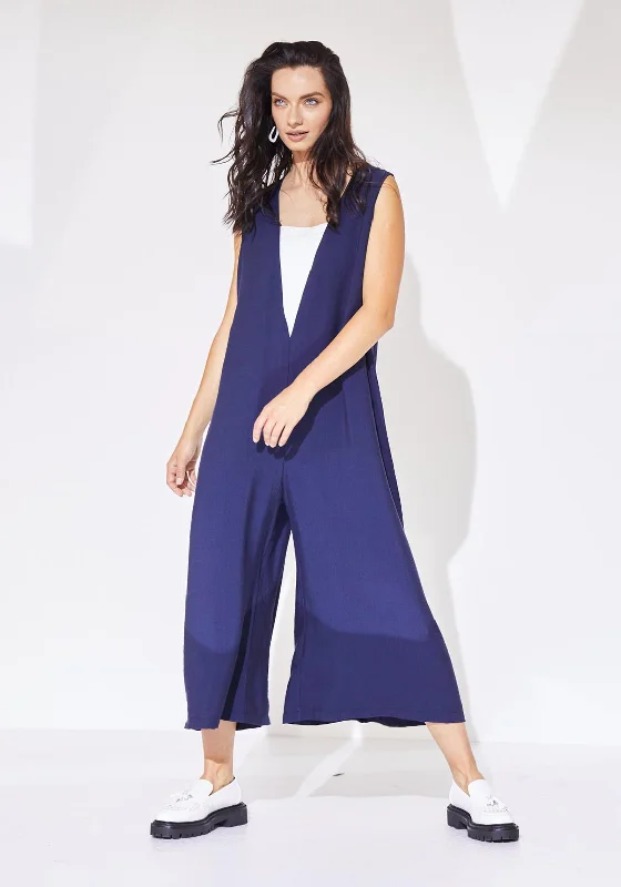 Naya Contrast Inset Wide Leg Jumpsuit, Navy & White