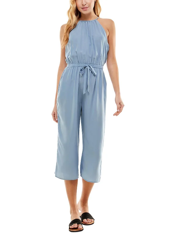 Juniors Womens Crop Keyhole Jumpsuit