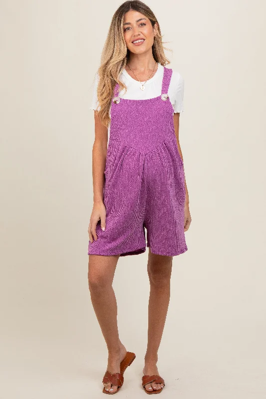 Purple Ribbed Maternity Romper