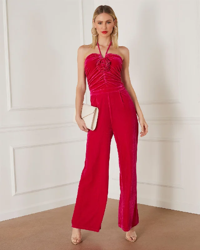 Virgo Velvet Halter Rosette Jumpsuit