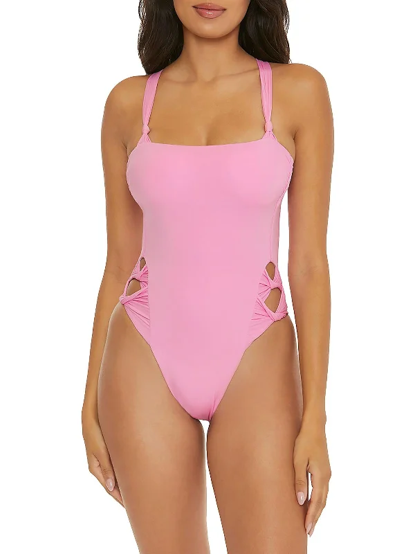 Womens Solid Nylon One-Piece Swimsuit