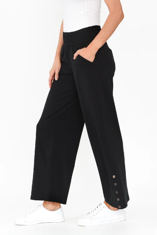 Angelica Black Cotton Shirred Pants