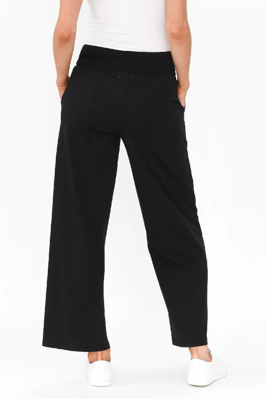 Angelica Black Cotton Shirred Pants