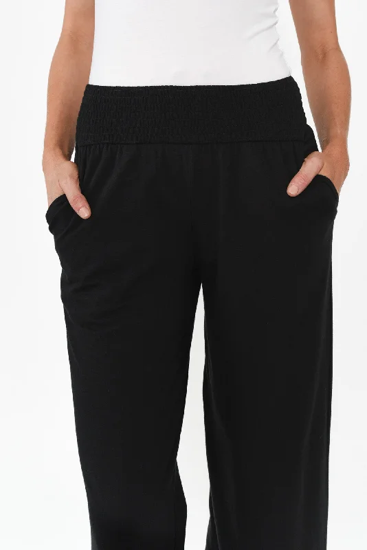 Angelica Black Cotton Shirred Pants