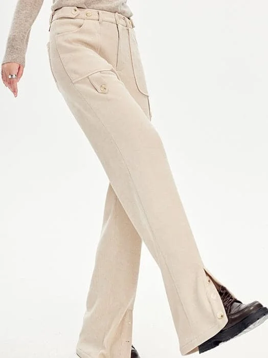 Corduroy Ankle Slit Pants