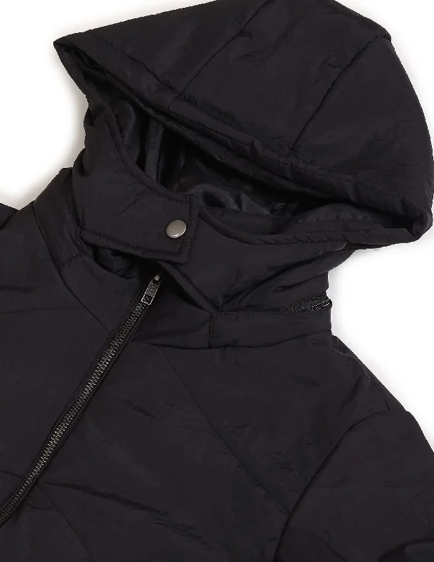 Detachable Hood Solid Crop Jacket