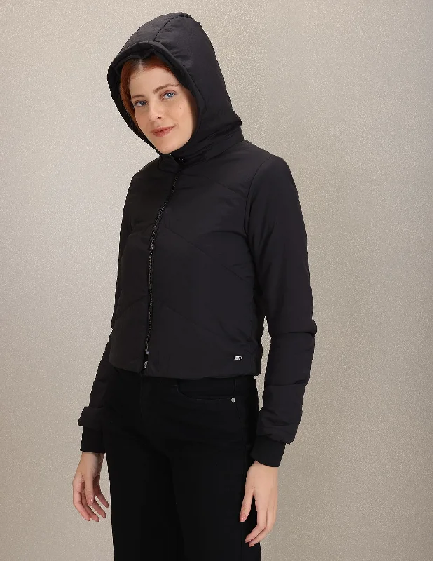 Detachable Hood Solid Crop Jacket