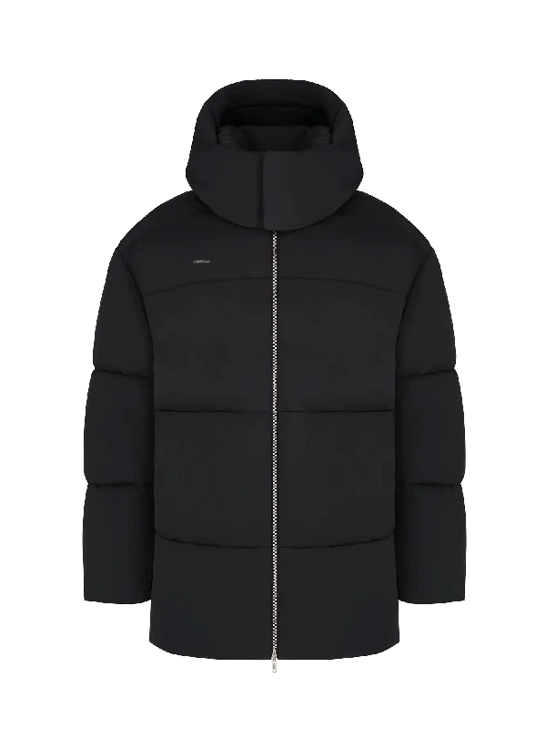 Flower-Warmth Recycled Nylon Long Puffer—black