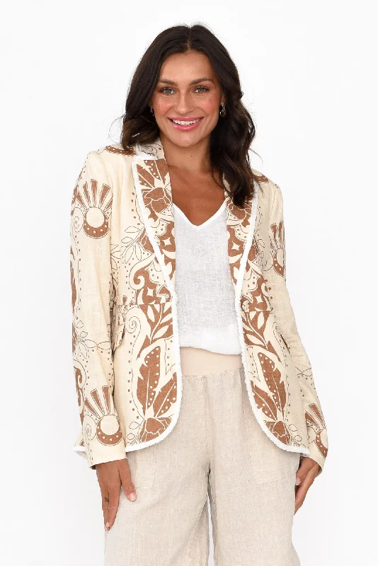 Granada Cream Abstract Gathered Blazer