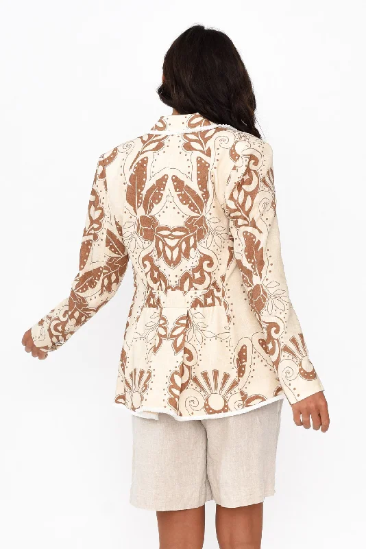 Granada Cream Abstract Gathered Blazer