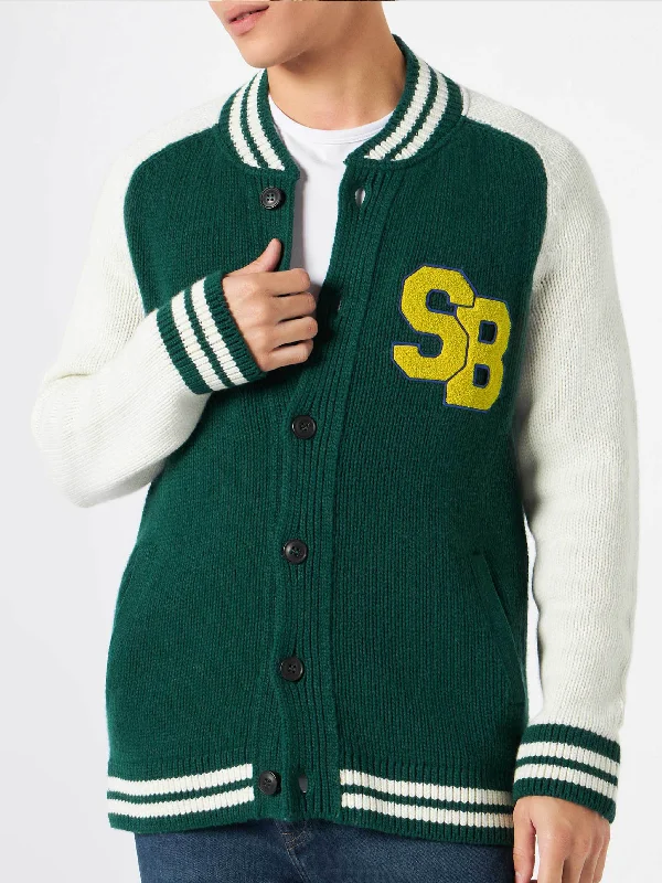 Green knit bomber college style