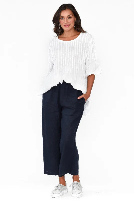 Griffin Navy Linen Wide Leg Pants