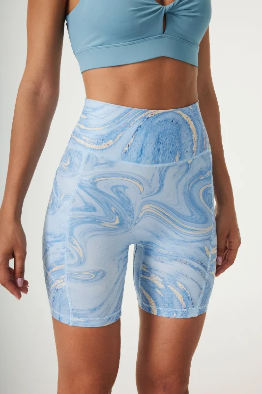 Illusion High-waisted Shorts with Pockets - Ocean Blue