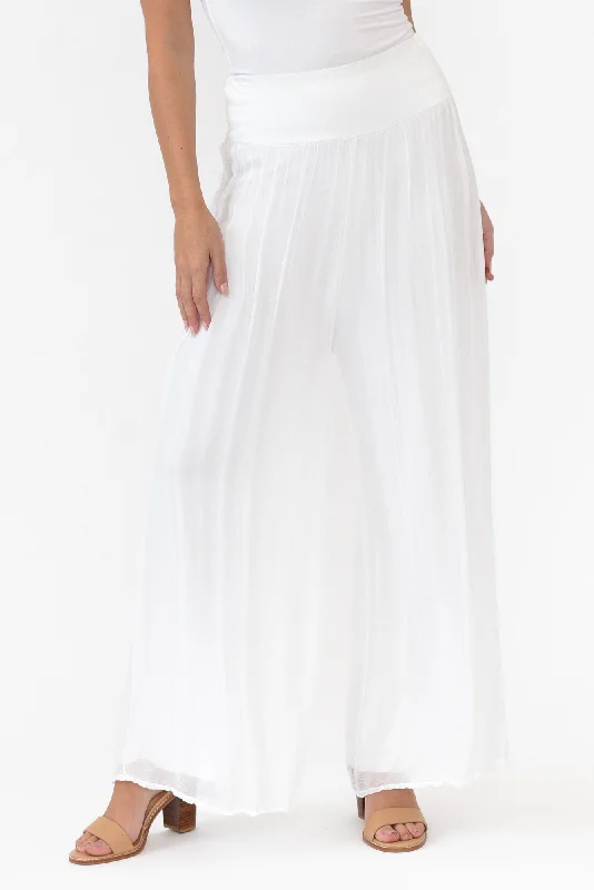 Laurier White Silk Wide Leg Pants