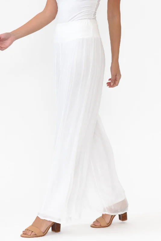 Laurier White Silk Wide Leg Pants