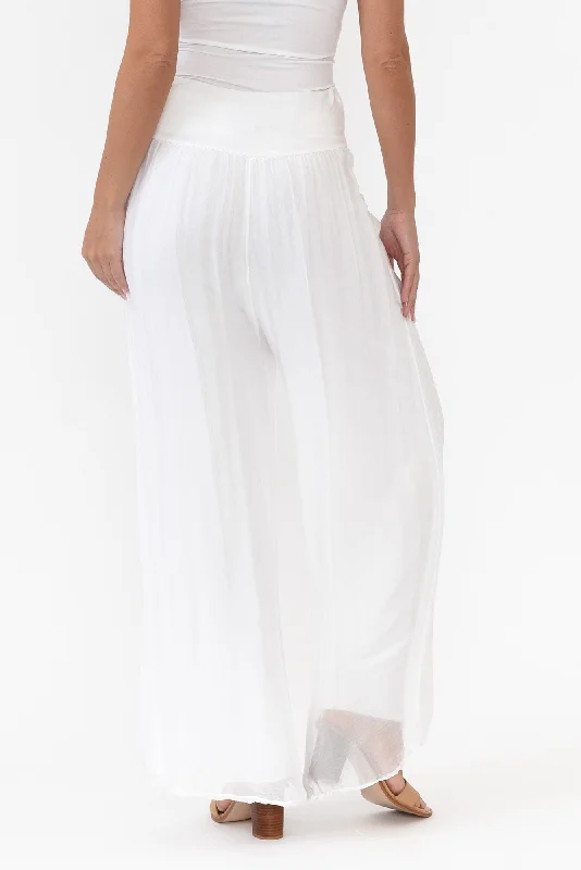 Laurier White Silk Wide Leg Pants