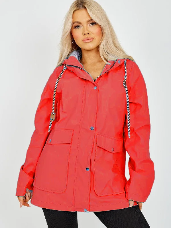 Orange Pu Hooded Rain Jacket Mac - Alayna