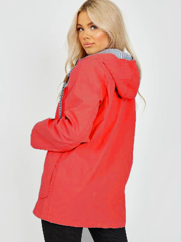 Orange Pu Hooded Rain Jacket Mac - Alayna