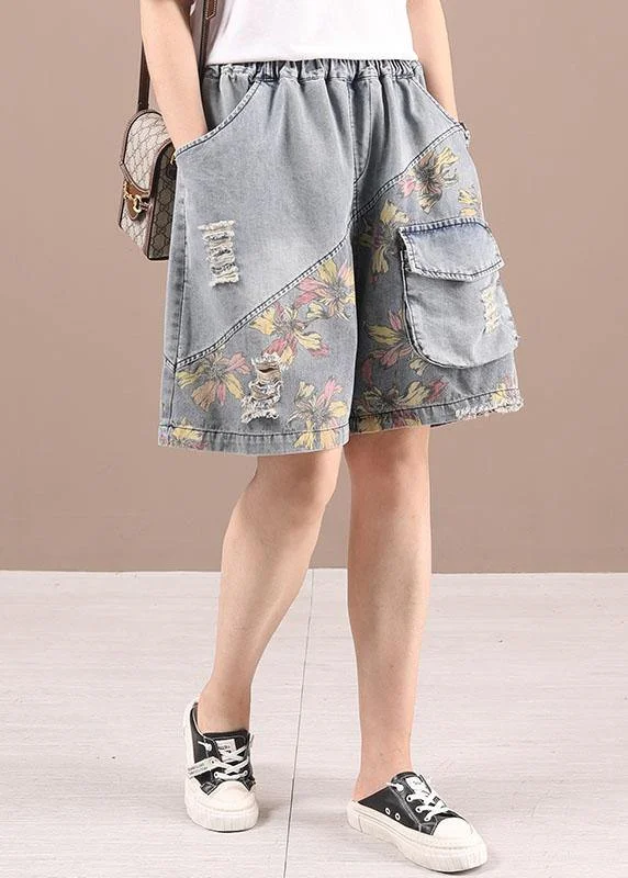 Organic Grey Patchwork Print Denim hot Pants