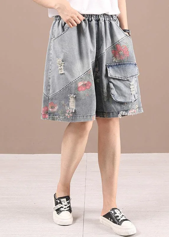 Organic Grey Patchwork Print Denim hot Pants