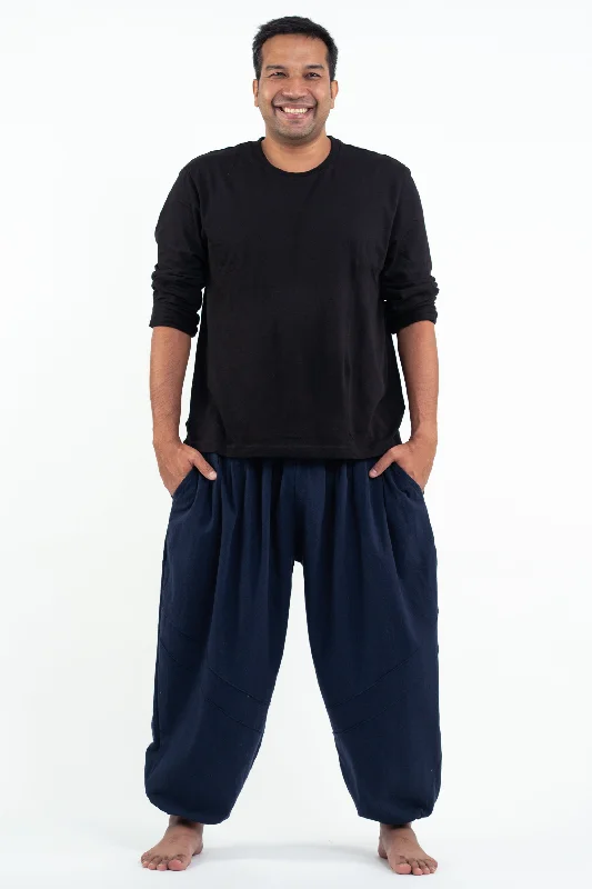 Plus Size Genie Men's Cotton Harem Pants in Navy