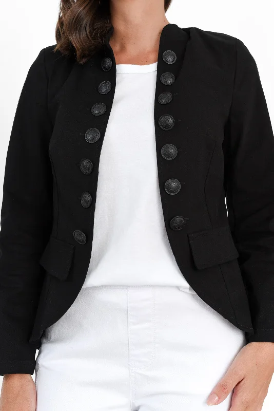 Stacey Black Cotton Military Jacket