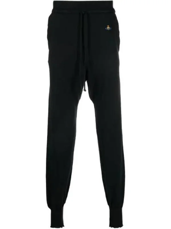 Women's Embroidered Logo Cashmere Blend Track Pants Black