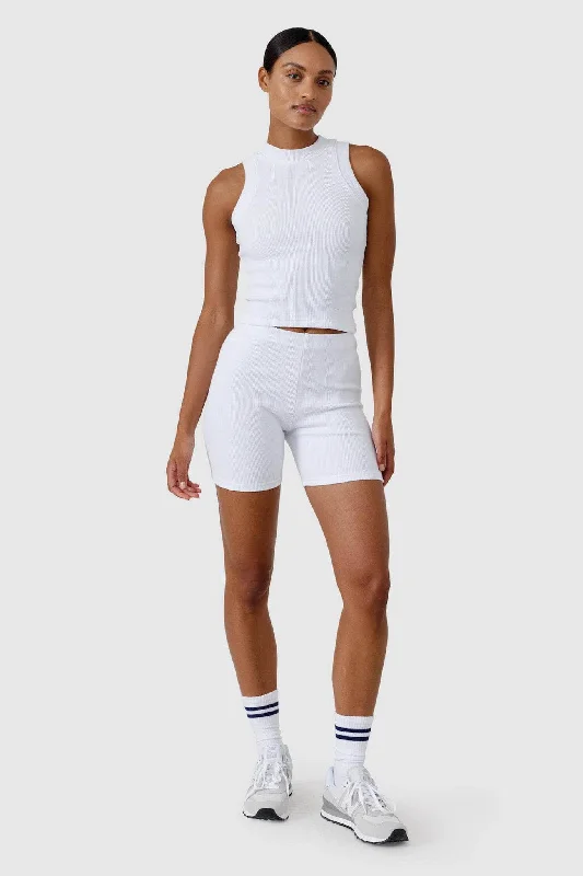 Ribbed Bike Shorts White