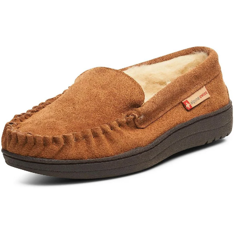 Alpine Swiss Mens Yukon Suede Shearling Moccasin Slippers