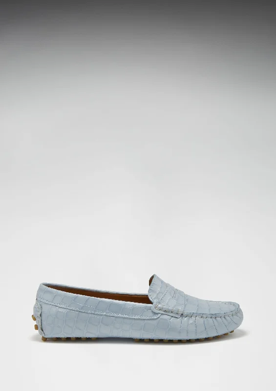 Women's Penny Driving Loafers, powder blue print patent leather