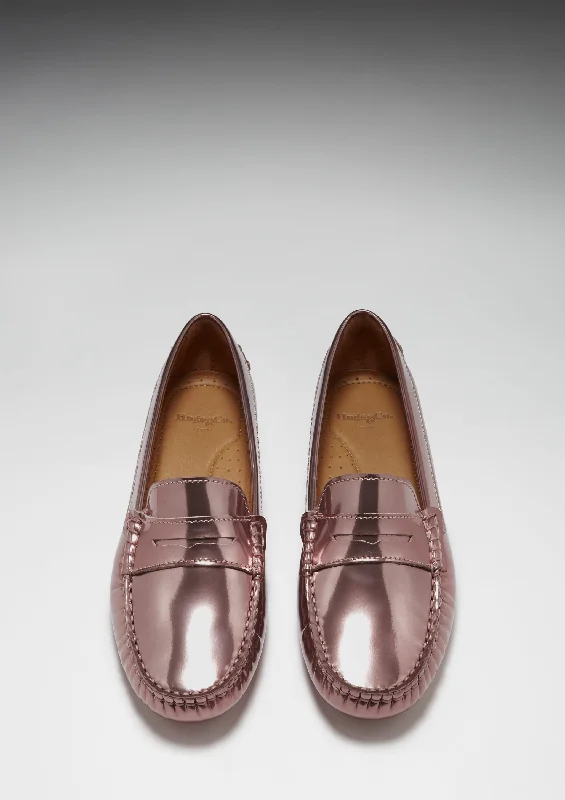 Women's Penny Driving Loafers, rose gold patent leather