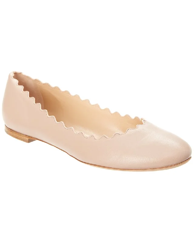 Chloe Lauren Scalloped Leather Ballerina Flat, 41, Pink