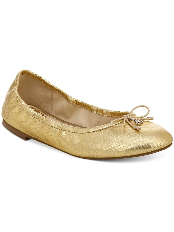 Felicia Womens Leather Metallic Ballet Flats