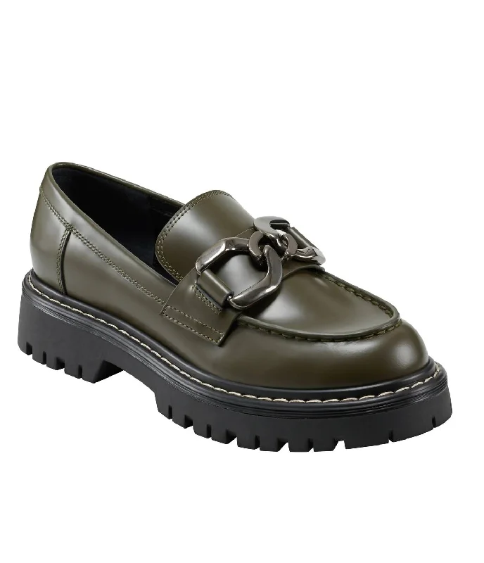 Trisca Lug Sole Chain Loafer In Dark Green