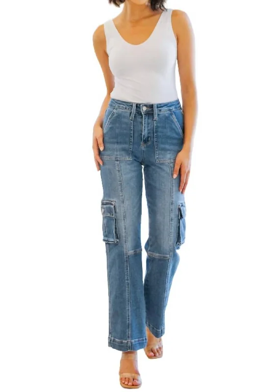 Time to Save Big!Time to Save Big!High Rise Wide Leg Cargo Jeans In Medium Wash