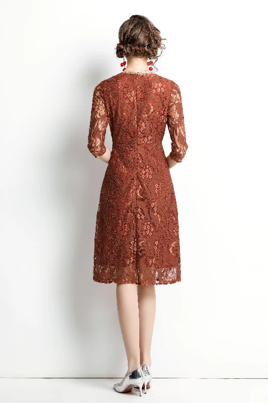 Grab Yours Before It’s Too Late!Grab Yours Before It’s Too Late!Brown Cocktail & Party A-line Crewneck Elbow Sleeve Knee Lace Dress Grab Yours Before It’s Too Late!Grab Yours Before It’s Too Late!Brown Cocktail & Party A-line Crewneck Elbow Sleeve Knee Lace Dress