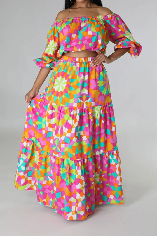 Lowest Prices Guaranteed!Lowest Prices Guaranteed!Geometric Print Colorful Tiered Ruffle Dress Suit Lowest Prices Guaranteed!Lowest Prices Guaranteed!Geometric Print Colorful Tiered Ruffle Dress Suit