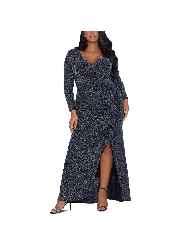 Unmissable Offers Await!Unmissable Offers Await!Plus Womens Metallic Ruffled Evening Dress Unmissable Offers Await!Unmissable Offers Await!Plus Womens Metallic Ruffled Evening Dress