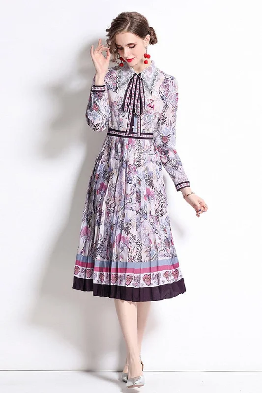 Shop More, Spend Less!Shop More, Spend Less!Purple & Print Day A-line Peter Pan Collar Long Sleeve Midi Pleated Dress Shop More, Spend Less!Shop More, Spend Less!Purple & Print Day A-line Peter Pan Collar Long Sleeve Midi Pleated Dress