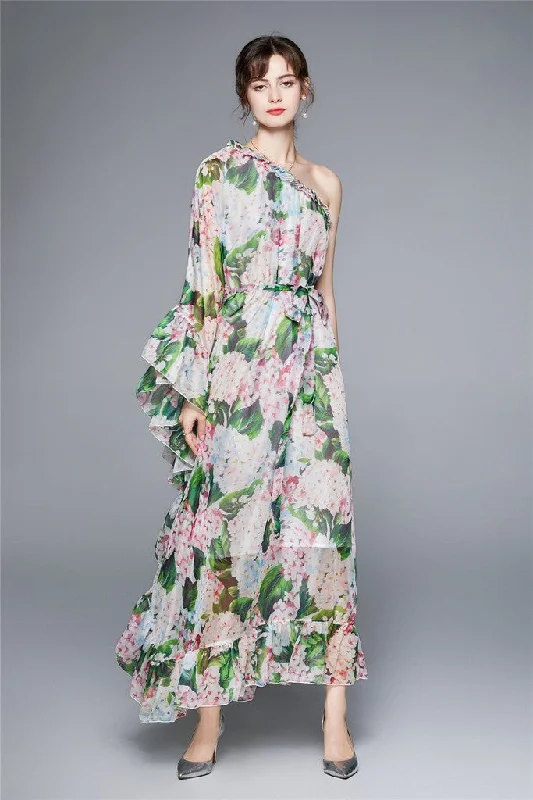 Your Chance to Save is Now!Your Chance to Save is Now!White & Green ?ocktail & Party A-line Asymmetric Neck Long Sleeve Ruffled Tea Dress Your Chance to Save is Now!Your Chance to Save is Now!White & Green ?ocktail & Party A-line Asymmetric Neck Long Sleeve Ruffled Tea Dress
