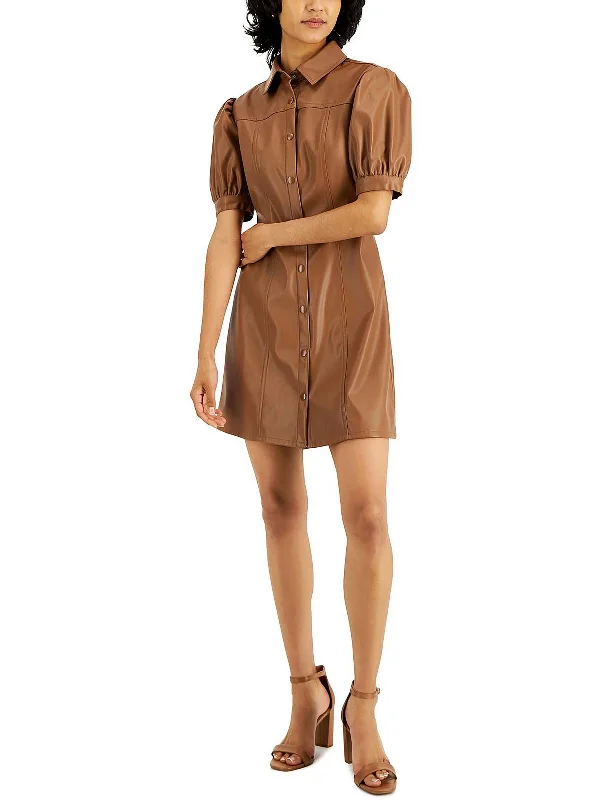 Score Big Savings Today!Score Big Savings Today!Womens Faux Leather Puff Sleeves Shirtdress Score Big Savings Today!Score Big Savings Today!Womens Faux Leather Puff Sleeves Shirtdress