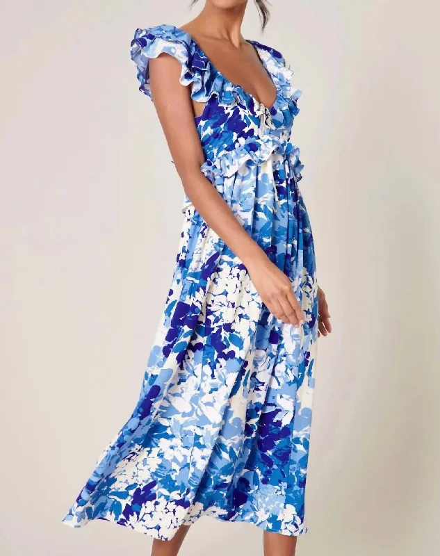 Get More for Less!Get More for Less!Beauty And Grace Floral Midi Dress In Blue And Ivory